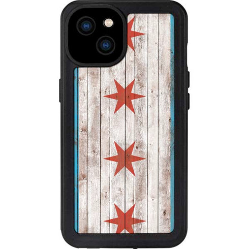 Chicago Flag Dark Wood iPhone 15 Plus Waterproof Case